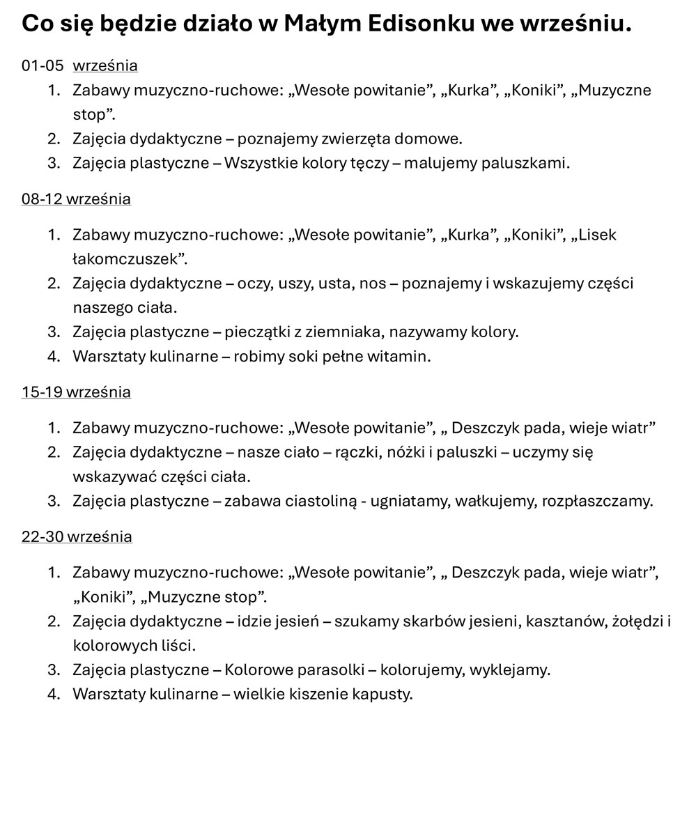 plan zajęć lipiec edisonek
